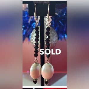 MOP & Black Crystal Earrings. Special Christmas Sale.
